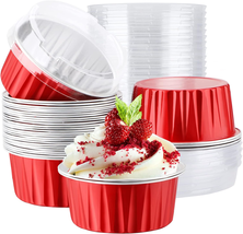 Disposable Ramekins with Lids,  30Pcs 5Oz Aluminum Foil Cupcake Baking Cups Cont - £12.82 GBP
