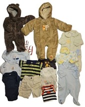 Boys Newborn Clothes Lot 15pcs Carters Teddy Bear Coat Bodysuits Sleepers Spring - $42.14