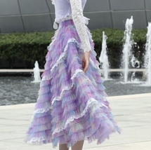 A-line Rainbow Tulle Skirts Women Plus Size Layered Lace Tulle Skirt Outfit image 5