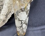 Vintage Hand Painted White Roses 11” Vase Amber Yellow Mid Century Modern - £7.88 GBP