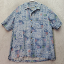 Batik Bay Shirt Mens Medium Blue Hawaiian Silk Short Sleeve Collared Button Down - £18.44 GBP