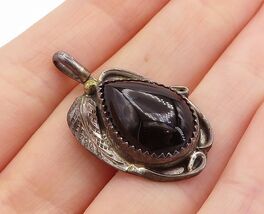TOM TAYLOR NAVAJO 925 Silver  Vintage Black Onyx Floral Leaf Pendant  PT... - $114.68