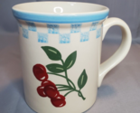 Folk Craft Folkcraft Coffee Mug Cherry Cherries Stoneware Blue Check 14 oz - £15.78 GBP