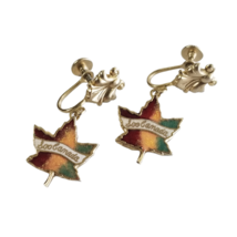 Soo Canada enamel Maple Leaf Screwback Earrings clip on Soo Canada Souvenir - £10.74 GBP