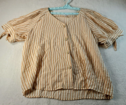 LC Lauren Conrad Blouse Top Womens 2XL Cream Brown Striped Rayon Button Front - £9.49 GBP