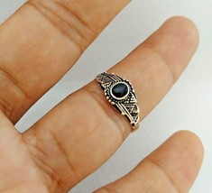 Sterling Silver Boho Ring Black Stone Handmade Small Rings Moroccan Gift For Her - £16.08 GBP