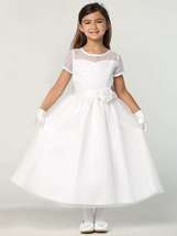 Girls White First Communion Dress w/ Embroidered Tulle &amp; Organza Skirt (... - $90.00+