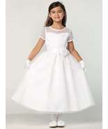 Girls White First Communion Dress w/ Embroidered Tulle &amp; Organza Skirt (... - £72.29 GBP+