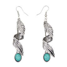 Turquoise &amp; Silver-Plated Feather Twist Drop Earrings - £11.18 GBP