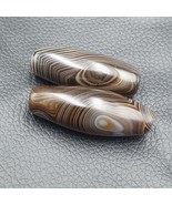 2 Antiguo Ágata Yemení Natural Raro Patrón Africano Banded Ágata Bead YM-52 - $47.89