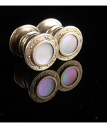 Antique Cufflinks - haunted mother of pearl - snap cufflinks - silver tu... - $95.00