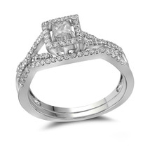 14k White Gold Princess Diamond Bridal Wedding Ring Band Set 1/3 Ctw - £600.73 GBP