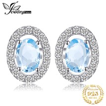 JewelryPalace Oval 1ct Natural Sky Blue Topaz 925 Silver Stud Earrings for Women - $20.98