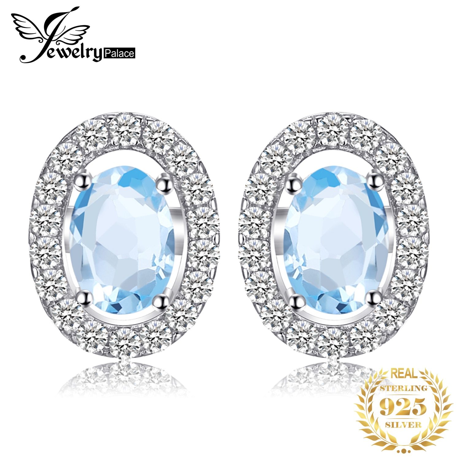 JewelryPalace Oval 1ct Natural Sky Blue Topaz 925 Silver Stud Earrings for Women - £16.77 GBP