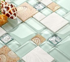 Beach Style Backsplash Lake Green Glass Mixed Stone Mosaic Wall Tile Set... - $87.45
