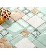Beach Style Backsplash Lake Green Glass Mixed Stone Mosaic Wall Tile Set... - £68.52 GBP