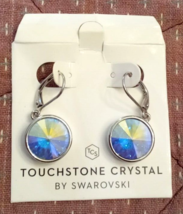 Touchstone Crystal Swarovski Earrings Lulu Aurore Boreale NEW Rhodium Leverback - £30.87 GBP