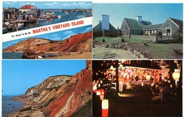 4 Postcards Scenic Views Martha&#39;s Vineyard Island Gay Head Cliffs Oak Bluff - £3.92 GBP