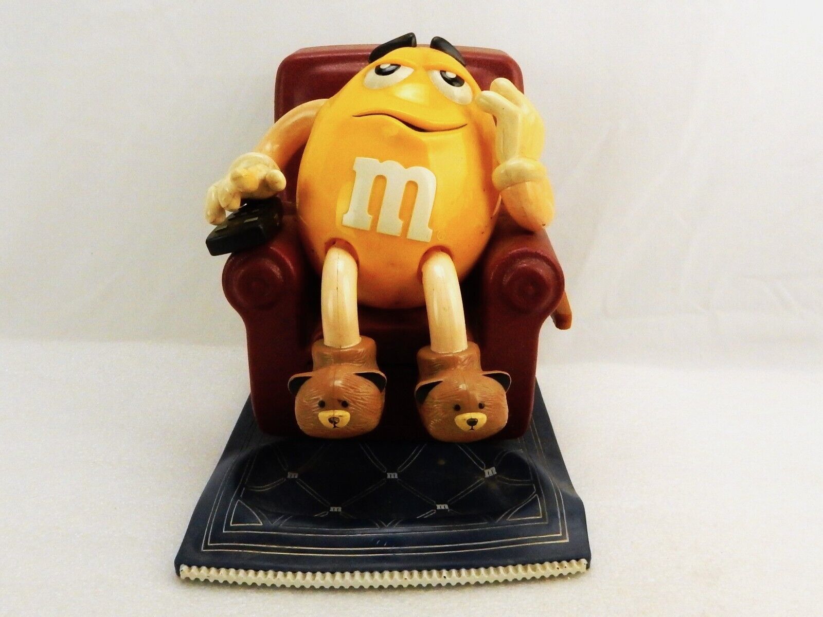 M&amp;M Candy DIspenser, Yellow Peanut Character ln Maroon Recliner, Vintage... - $19.55