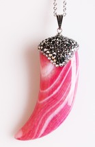 Turkish Delight Rojo Ágata Diente Gema Con Druzy Tapa Collar Nuevo con E... - $24.94