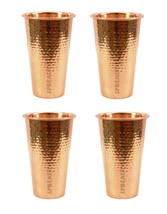Copper Water Glass Beautiful Hammered Drinking Tumbler Health Benefits Set Of 4 - £31.09 GBP