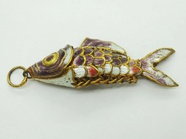 Vintage Chinese Sterling Gold Wash Purple Enamel Articulated Fish Pendant - £235.20 GBP