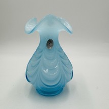 Fenton Art Glass Blue Drapery Small Vase MCM 6” Vintage USA Rare - $67.50