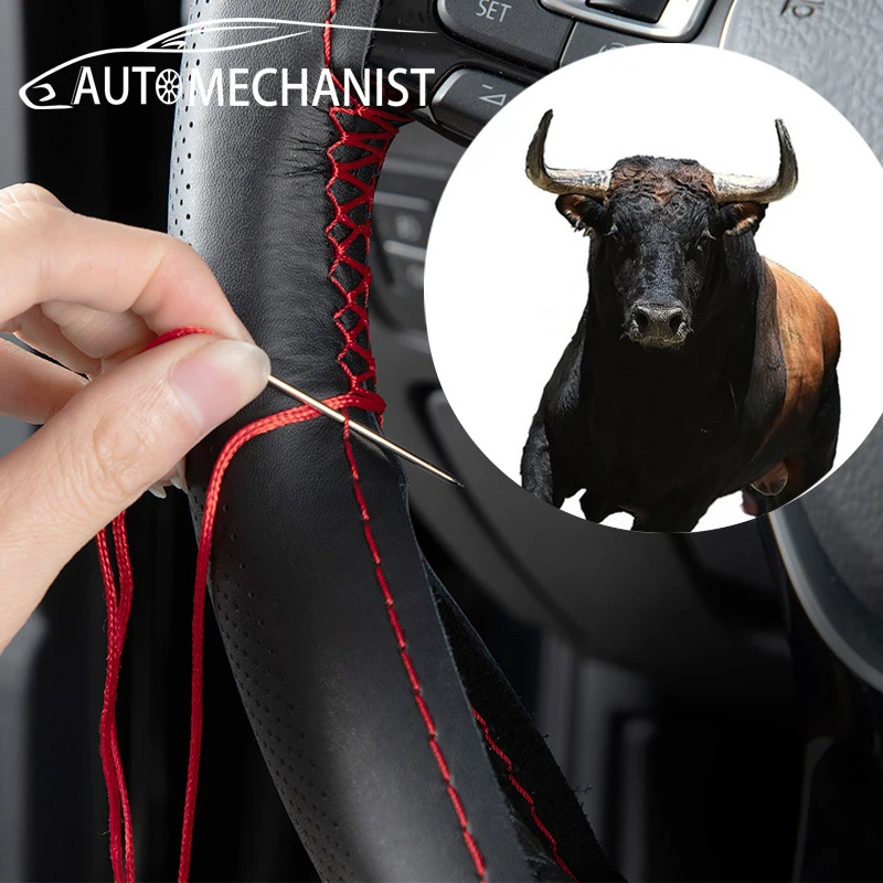 Universal Genuine Leather Steering Wheel Cover 37CM-38CM Anti-Slip Braiding - £11.62 GBP+
