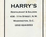 Harry&#39;s Restaurant &amp; Saloon Menu 11th Street NW Washington DC - £17.40 GBP