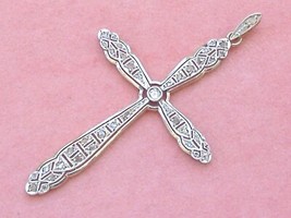 ANTIQUE ART DECO .12ctw MINE ROSE DIAMOND PLATINUM 18K 2.25” CROSS PENDA... - $791.01
