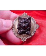 (CS28-3) KITTY black cat kitten with bow CAMEO round Pin Pendant Jewelry... - $533.49 MXN