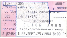 Vintage Elton John Ticket Stub September 25 1984 The Myriad Oklahoma City - $34.64