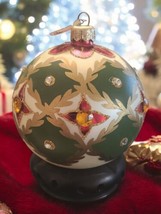 Vintage Hand-Painted Glass Christmas Ornament, Jewel-Adorned, Snowflake Cap - $43.52