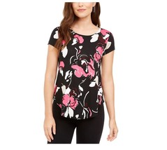 Alfani Womens Petite PP Pink Black Floral Printed Short Sleeve Tee Top NWT AU41 - £15.74 GBP