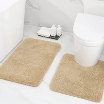 Shaggy Soft Bath Mat &amp; U-Shaped Toilet Rug, Set 2 Pieces (24&quot;x20&quot;+32&quot;x20&quot;, Beige - £44.66 GBP