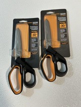 Two (2) Heavy Duty Fiskars 8 inch PowerArc Serrated Scissors/Shears - £27.21 GBP