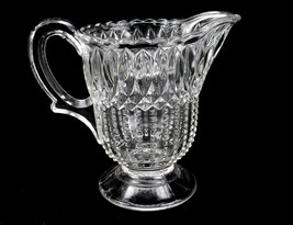 Vintage Glass Cream Pitcher, Vertical Diamonds & Beads, Scalloped w/Footed Base - $14.65