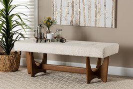 Porsha Japandi Cream Boucle Fabric and Walnut Brown Bench - $3,351.14 MXN