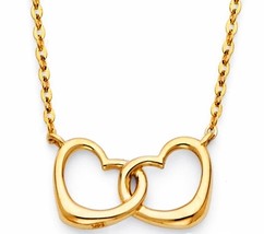 14K Yellow Gold Interlocking Double Hearts Necklace - £165.91 GBP