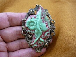 (CL13-15) SUN HAT WOMAN green pink CAMEO Pin Pendant Jewelry brooch Necklace - £27.57 GBP