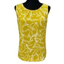 Ann Taylor Factory Mustard Yellow Floral Leaves Sleeveless Top Size Small - £12.52 GBP