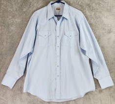 Ely Cattleman Shirt Mens Extra Large Blue Western Vintage Pearl Snap Long Sleeve - £19.46 GBP