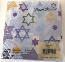 Star of David Hanukkah Cocktail Napkins Blue Beverage 1 pack of 40 Punch Studio - £3.10 GBP