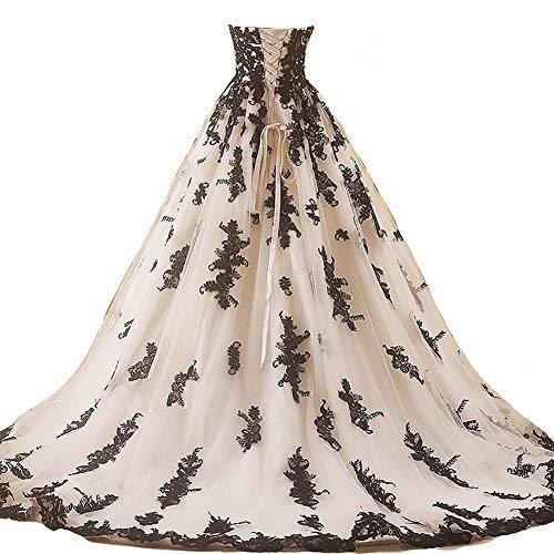 Vintage Gothic Black Lace Ball Gown Long Prom Dresses Wedding Gowns Beige US 16