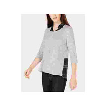 BCX Juniors Layered Look Plaid Sweater Top Size X-Small Color Grey - £23.98 GBP