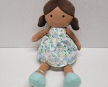 Carters Plush 10&quot; Baby Doll Floral Dress Brown Hair Pigtails 2015 Blue S... - £23.63 GBP