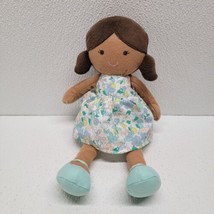 Carters Plush 10" Baby Doll Floral Dress Brown Hair Pigtails 2015 Blue Shoes - $29.60