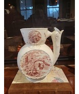 READ Rare Lg Tunstall GW Turner Red Brown Transferware Fish Pitcher Vtg ... - $145.12