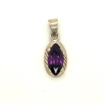 Vintage Sterling Signed 925 Mexico Marquise Amethyst Crystal Stone Drop Pendant - £38.76 GBP