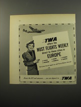 1950 TWA Airlines Ad - TWA offers the most flights weekly direct - £14.78 GBP
